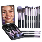BS-MALL travel brush set with LED mirror in purple case for on-the-go makeup