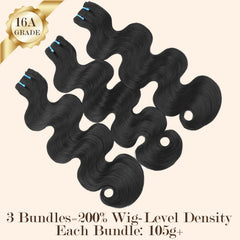 BSQQ 22-inch body wave bundle close-up highlights depth and natural movement.