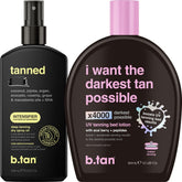 B.TAN tanning oil bottle primed for indoor tanning session with accelerated color