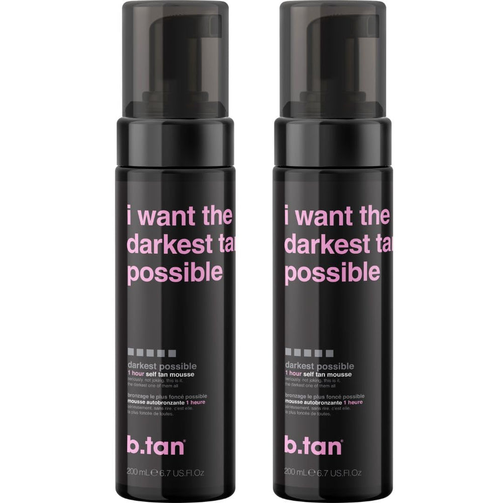 B.TAN Ultra Dark self-tanner mousse bundle bottle close-up, for a bold bronze glow.