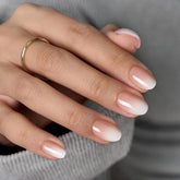 BTArtbox almond press-on nails closeup showing natural almond shape for quick, salon-like manicure.