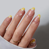 BTArtbox Daisy French Tip press-on nails kit shows almond tips for at-home salon-grade nails