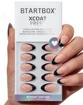 BTArtbox Dot Couture almond-black French tip close-up for natural-looking everyday wear.