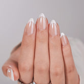 BTArtbox French Tip Nails in white almond medium on display for a chic salon-like manicure.