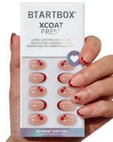 BTArtbox Cherry Charm French Tip nails kit for quick at-home manicures.