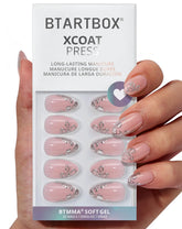 BTArtbox Frost Glam nails closeup—3D silver flower design for long-lasting wear