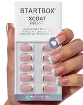 BTArtbox Ice Veil nails with 3D silver lines for a chic white French tip.