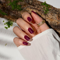 BTArtbox plum red squoval nails close-up showing cuticle blending