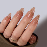 BTArtbox almond press on nails with 3D gold lines for salon finish