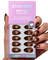 BTArtbox Short Mocha Hypnotic nails in almond-brown sparkle for daily elegance.