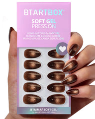 BTArtbox Short Mocha Hypnotic nails in almond-brown sparkle for daily elegance.