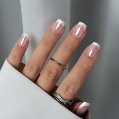 BTArtbox press on nails white French Tip on hand for everyday elegance.