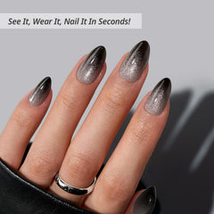 BTArtbox Sparkle Black Almond nails full set on hand for glam at home
