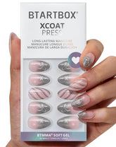 BTArtbox Sparkle Bow French Tip nails front view for glamorous, salon-grade confidence.