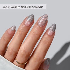 BTArtbox Sparkle Bow nails side profile showcases subtle almond shape and comfortable wear.