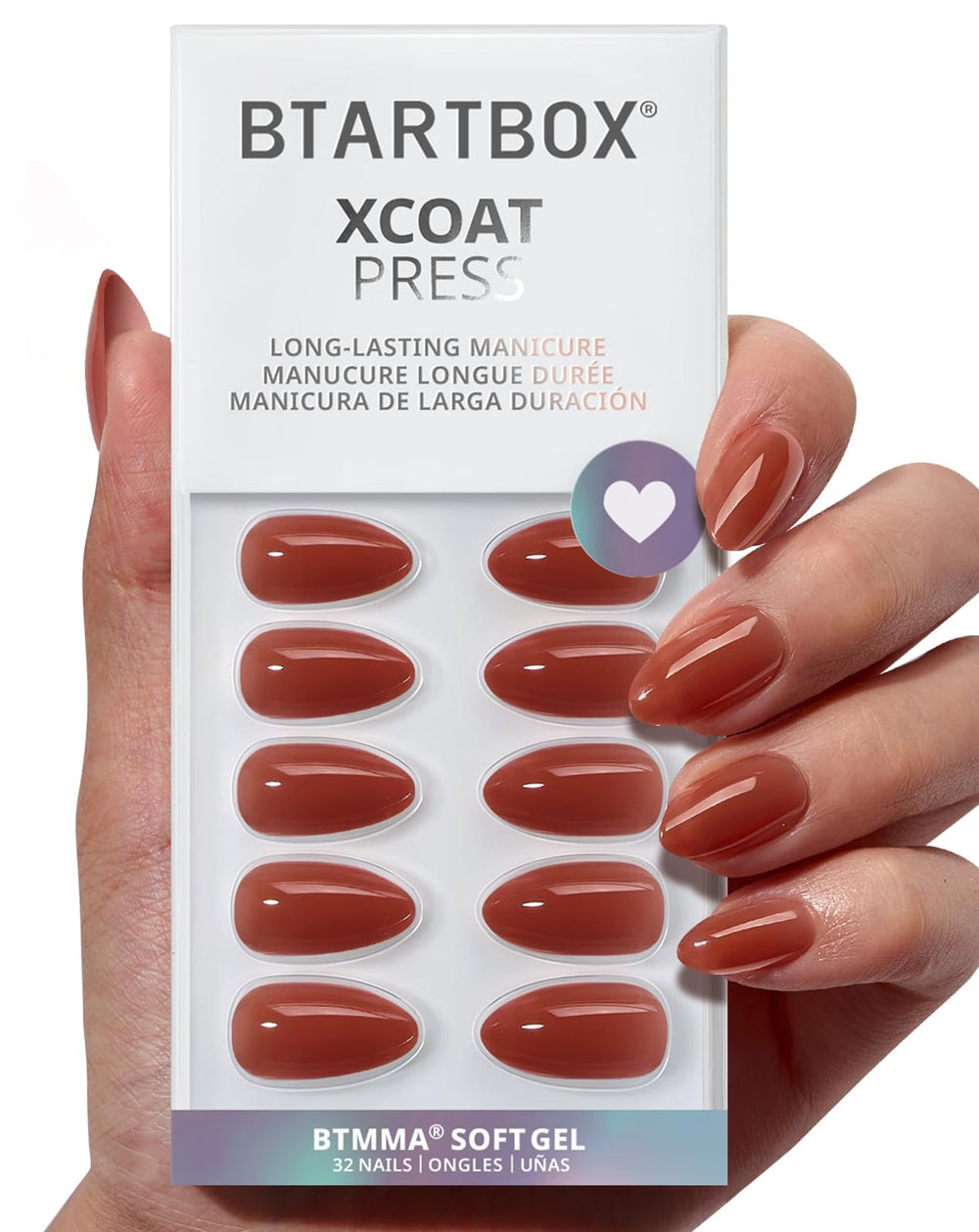 BTArtbox Spill Tea short almond nails in packaging showcase stylish starter kit for DIY mani