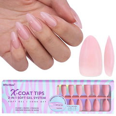 BTArtbox XCOATTIPS matte almond nails pink for natural look and easy wear.