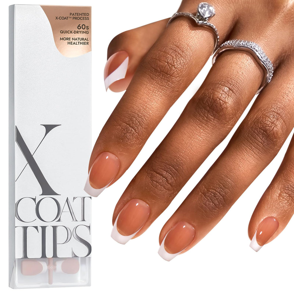 BTArtboxnails French tip brown coffin nails ready for a quick at-home manicure.