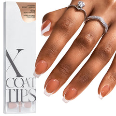 BTArtboxnails French tip brown coffin nails ready for a quick at-home manicure.