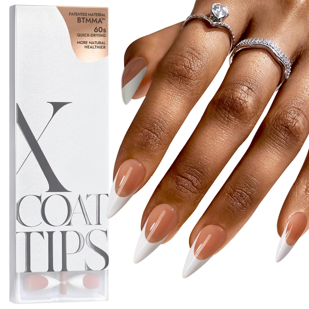 BTARTBOXNAILS French tip press-on nails in brown long stiletto for at-home salon-like manicure