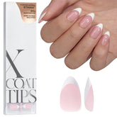 BTArtboxnails French tip press-on nails in pink short almond for quick French manicure.