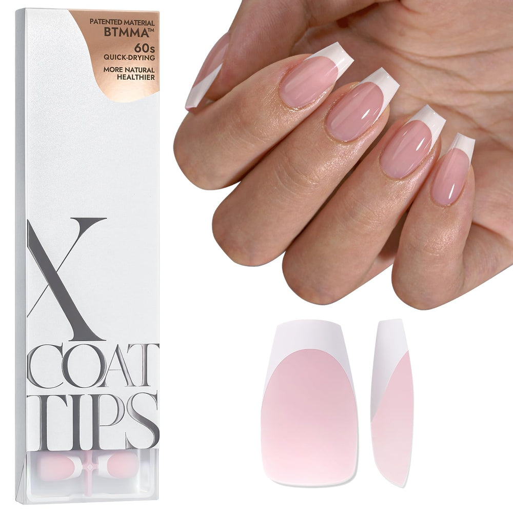 BTArtboxnails pink short coffin French tips ready for quick at-home manicure