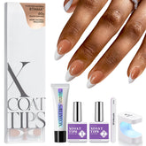BTArtboxnails XCOATTIPS brown almond French tip press-on nails set for easy DIY nails