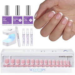 BTArtboxnails XCOATTIPS French nails kit image showing tips and gel for easy manicure.