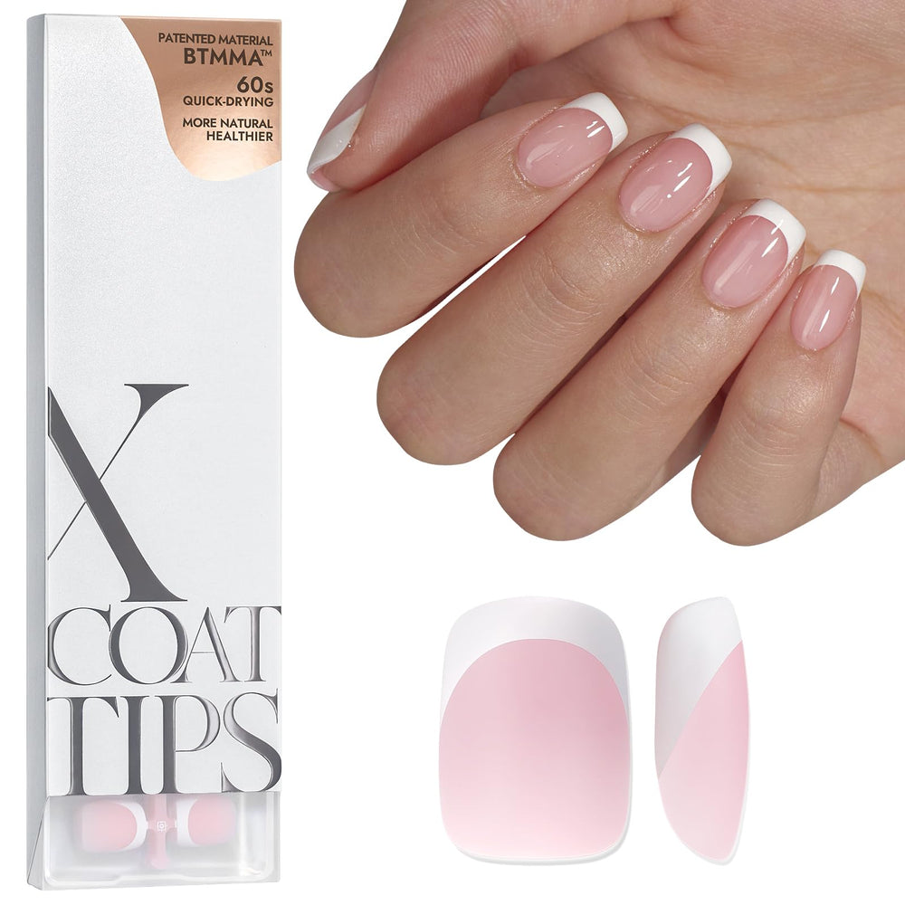 BTArtboxnails XCOATTIPS French tip nails pink extra short square for quick at-home manicure