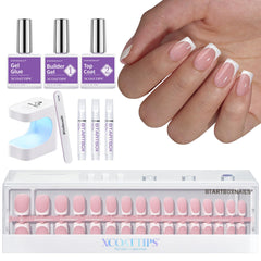 BTArtboxnails XCOATTIPS kit contents for at-home French manicure setup.