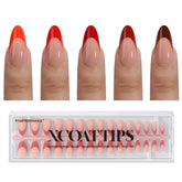 BTArtboxnails XCOATTIPS red French tip almond close-up for natural-looking extension.