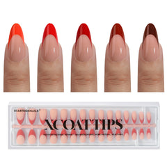 BTArtboxnails XCOATTIPS red French tip almond close-up for natural-looking extension.