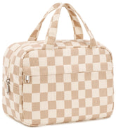 BTOOP makeup bag front checkerboard design for stylish travel organization.