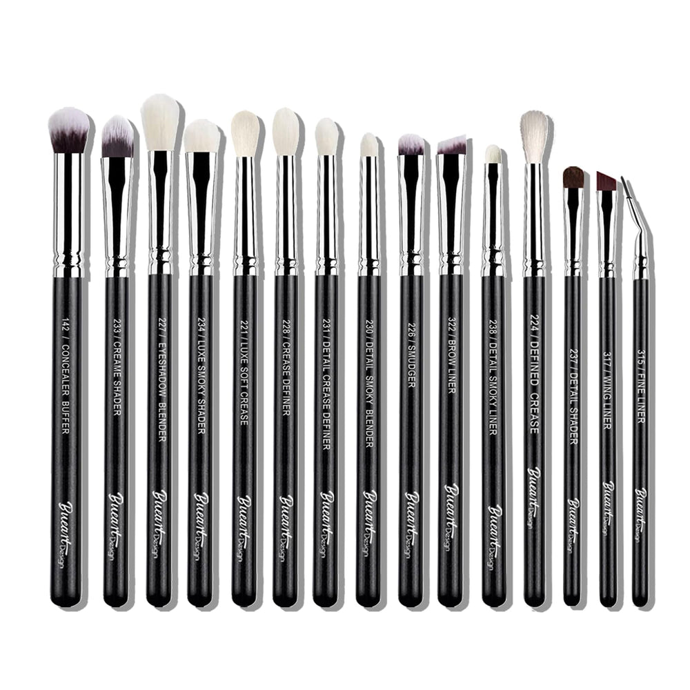 Bueart Design 15Pcs Pro natural eyeshadow brush set – bristles close-up for smooth blending