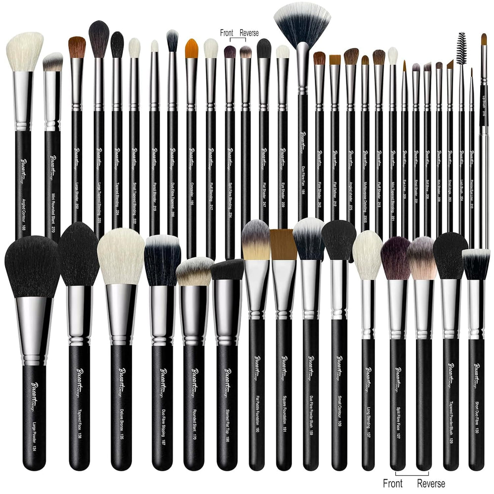 BUEART DESIGN 42pcs brush set in matte pearl-black for professional artistry.
