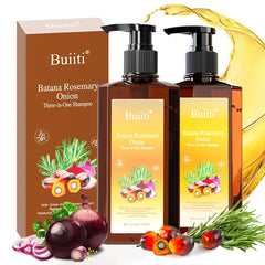 BUIITI Batana Oil Shampoo bottle closeup highlighting sulfate-free cleansing for sensitive scalps.