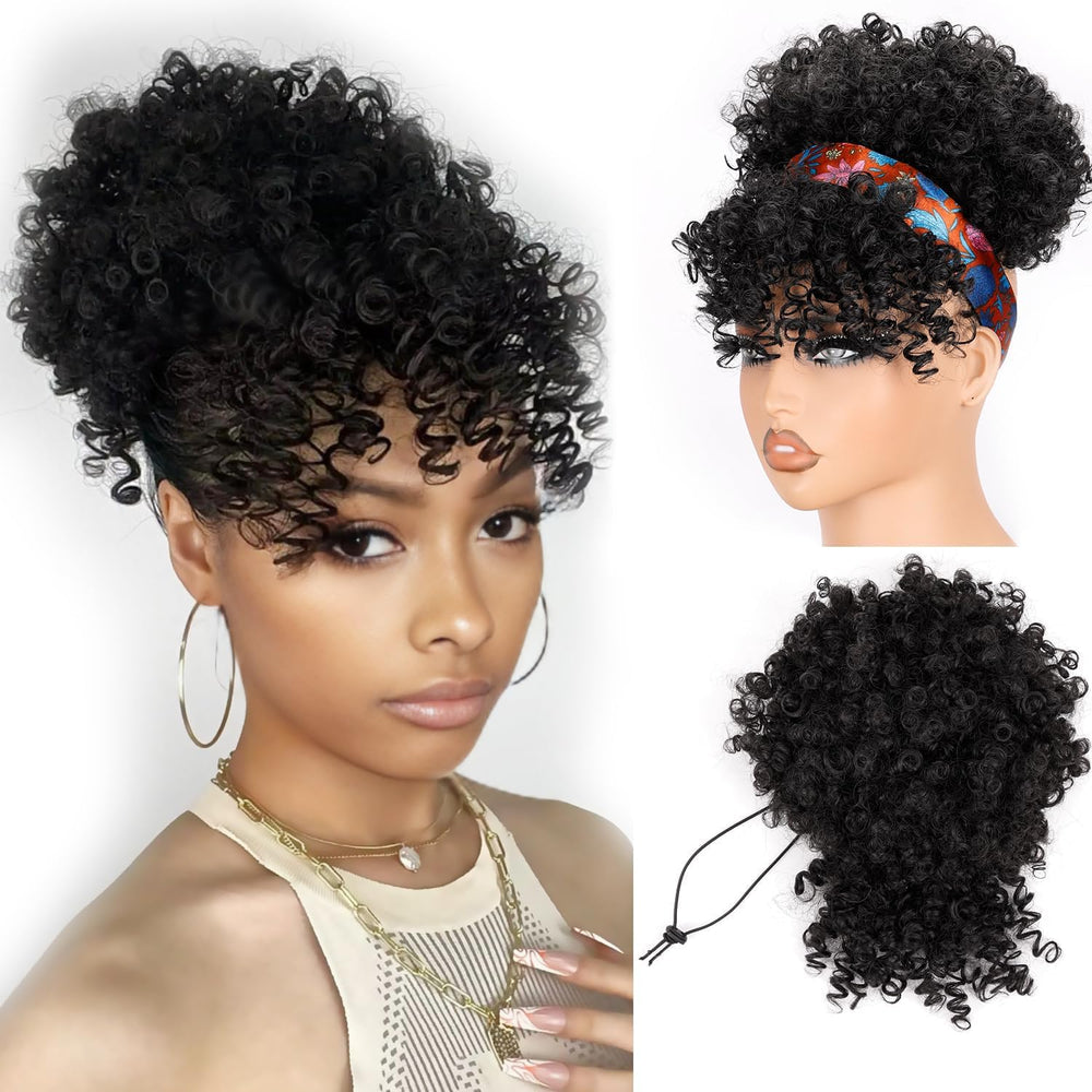Builson drawstring ponytail Afro puff silhouette for quick natural style.