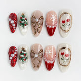 BUNLVDI Christmas press-on nails almond packaging for a salon-like home manicure.