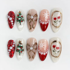 BUNLVDI Christmas press-on nails almond packaging for a salon-like home manicure.