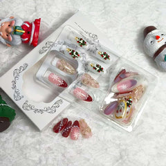 BUNLVDI Christmas press-on nails red French tip detail for elegant wear.