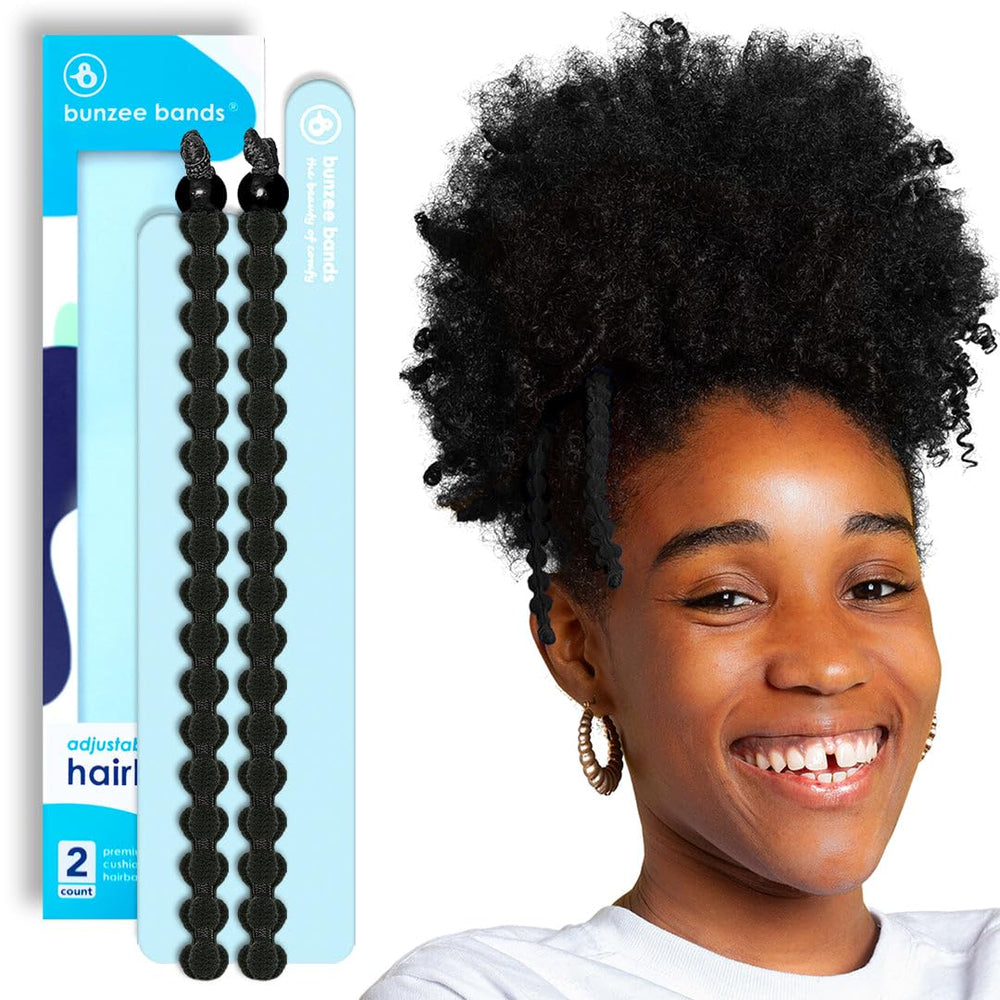 Bunzees large adjustable hair tie close-up with plushknit cushion for gentle scalp support