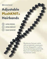 Bunzees plushknit soft hair tie worn in a ponytail for crease-free hold