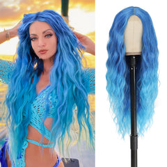 BUPPLER Cosplay Long Blue Wig 28-inch lace-front for natural part and easy styling