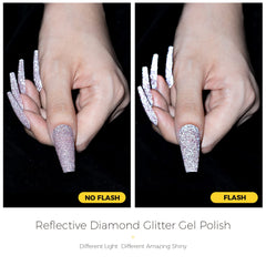 BURANO nails before and after with glitter polish shows dramatic transformation