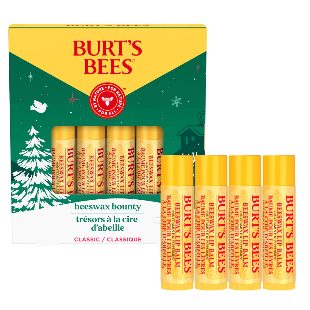 Burt's Bees Beeswax Bounty gift set box, holiday-ready lip care gift.