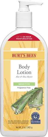 Burt's Bees body lotion sensitive skin Aloe bottle delivers up to 24 hours hydration