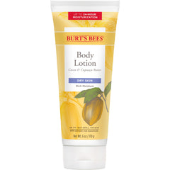 Burt's Bees Butter Body Lotion bottle showcasing cocoa and cupuacu butter for hydration