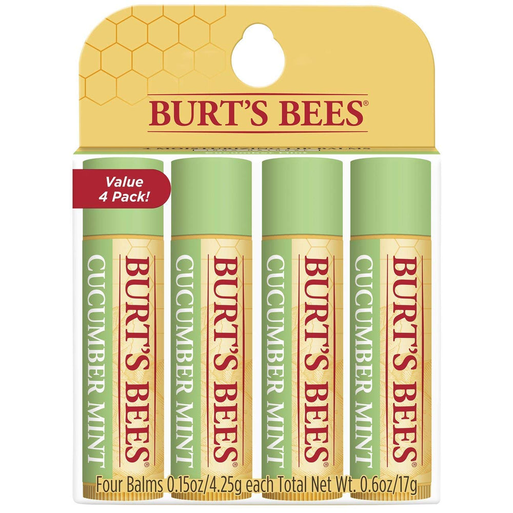 Burt's Bees cucumber mint lip balm front view for daily hydration on the go
