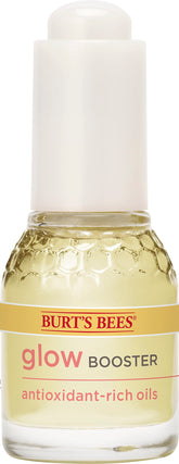Burt's Bees Glow Booster serum bottle close-up showing radiant hydration for glow