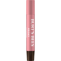 Burt's Bees Lip Shimmer Peony tube-side shows portable shimmer for on-the-go color
